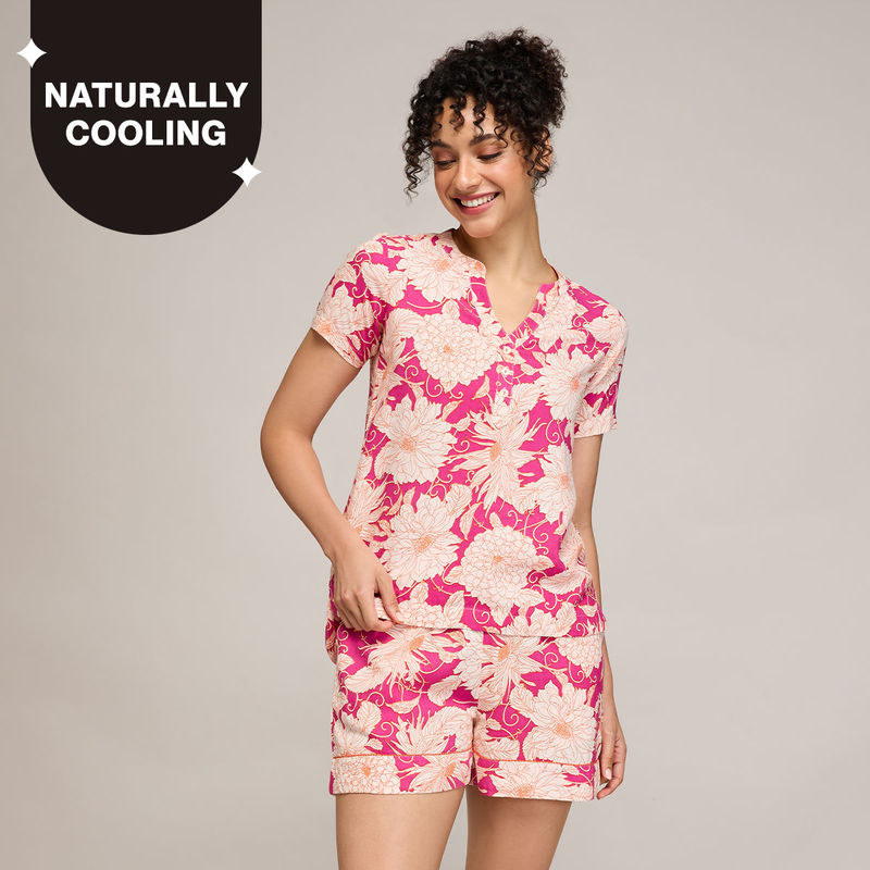 Nykd By Nykaa Breezy Rayon Shorts Coord Set With Flattering High Low Hem Top Nys930 Pink (L)
