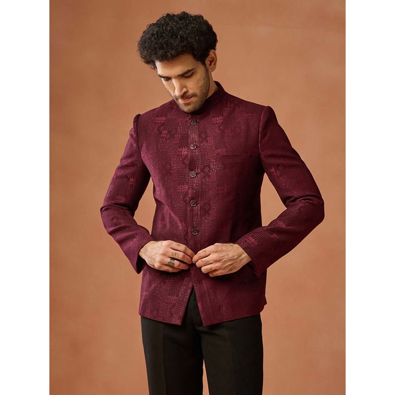 KISAH Men Maroon Woven Design Bandhgala (42)