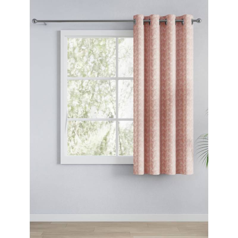 Haus & Kinder Pink Jacquard Vintage Bloom Polyester Window Curtain (5 Feet)