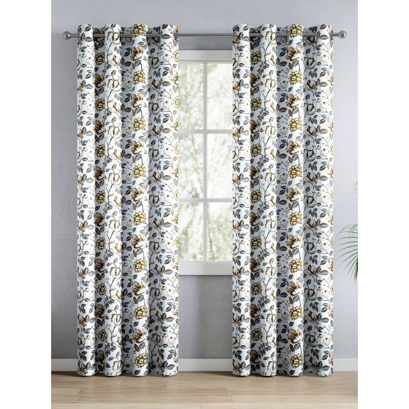 Haus & Kinder White Cotton Blend Floral Printed Earthy Bloom Door Curtains (Pack of 2) (7 Feet)
