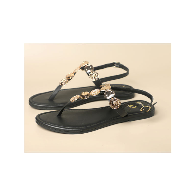 Shoe that fits you Black Coined Sandals (EURO 36)