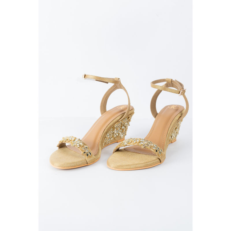 PREET KAUR Zariyah Gold Sandal Heels (EURO 36)