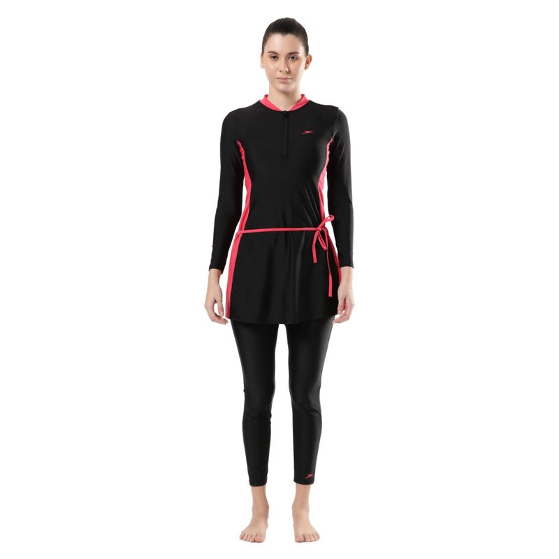 Speedo Women's Endurance10 Two Piece Full Body Suit Swimwear - Black & Raspberry Fill (32)