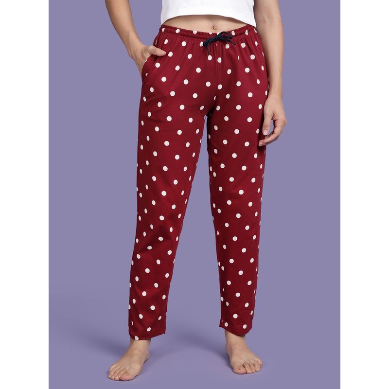 Kryptic Maroon Polka Dots Relaxed Fit Lounge Pant (M)