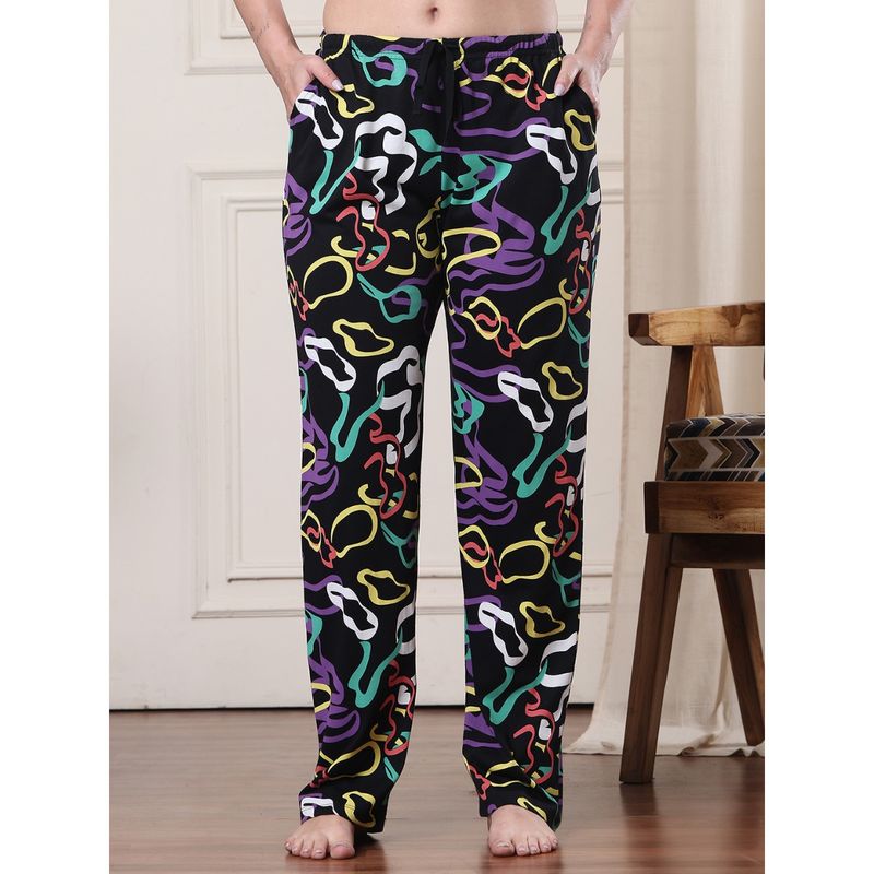 Kanvin Black Printed Regular Fit Pyjama (S)