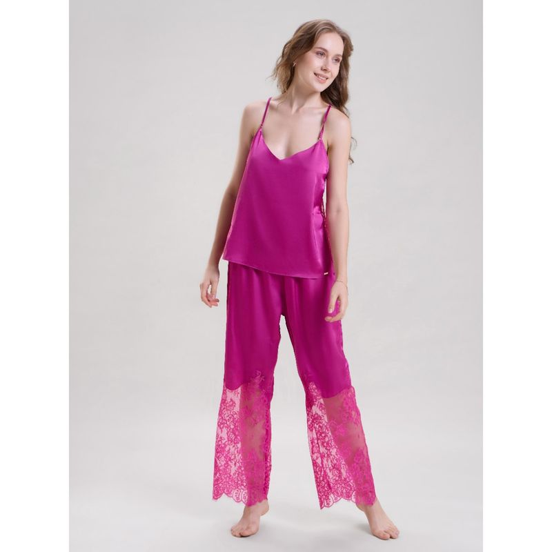 Mysthelle Purple Self Design Relaxed Fit Cami Top and Pant (Set of 2) (S)