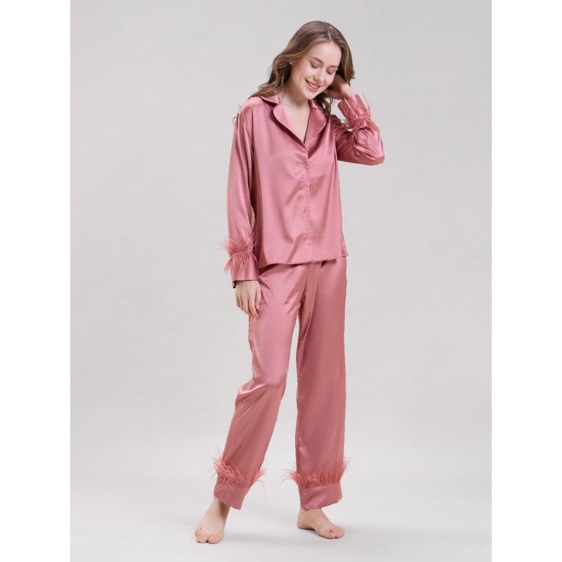 Mysthelle Pink Solid Relaxed Fit Shirt and Pyjama (Set of 2) (S)
