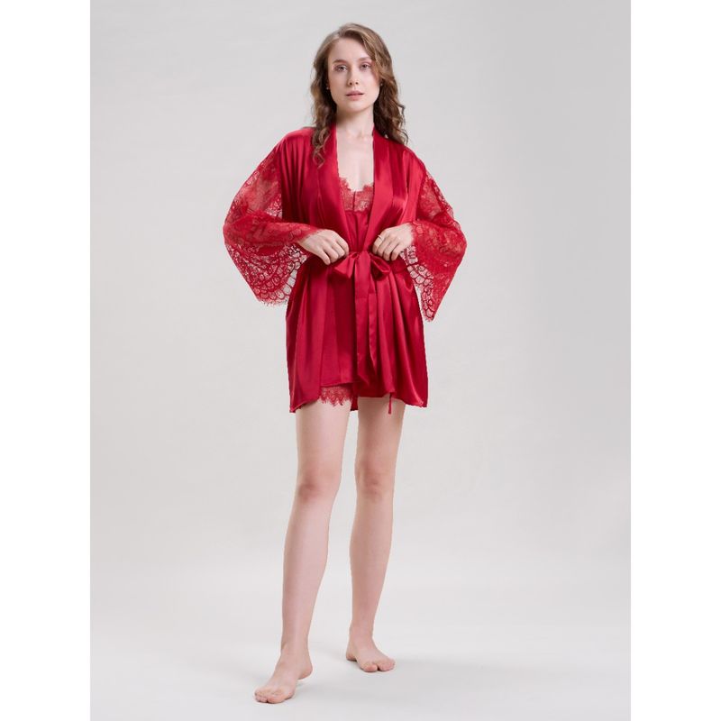Mysthelle Red Self Design Relaxed Fit Robe and Belt (Set of 2) (XS-S)