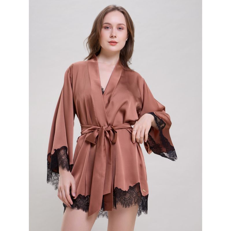 Mysthelle Brown Self Design Relaxed Fit Robe and Belt (Set of 2) (XS-S)