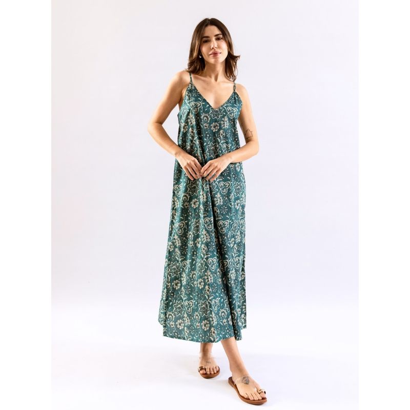 FEATHERS CLOSET Teal Printed Comfortable Fit Nightdress (L/XL)
