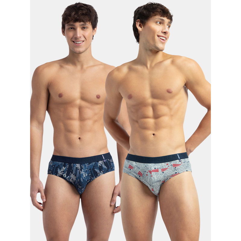 Jockey US52 Men Super Combed Cotton Printed Brief - Navy & Nickle (Pack of 2) (M)