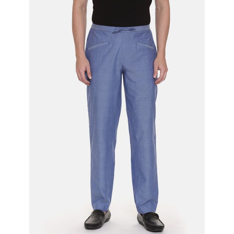 MAYANK MODI Men's Blue Solid Cotton Pant (S)