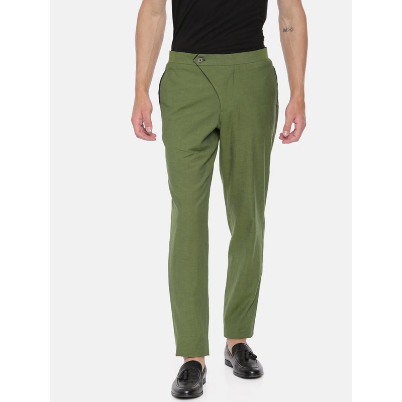 MAYANK MODI Men Green Solid Cotton Trouser (S)