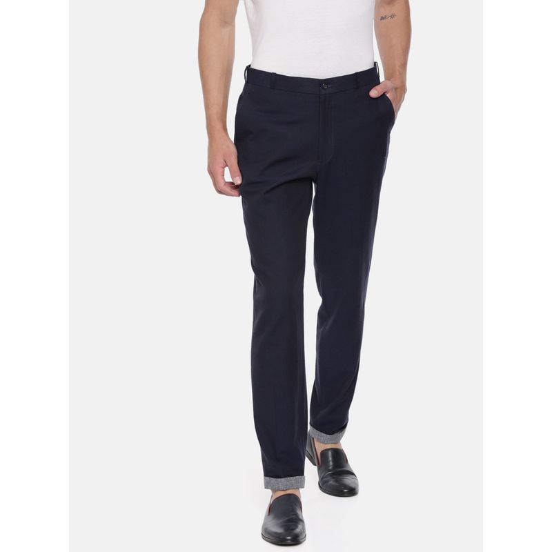 MAYANK MODI Men's Solid Blue Cotton Trouser (S)