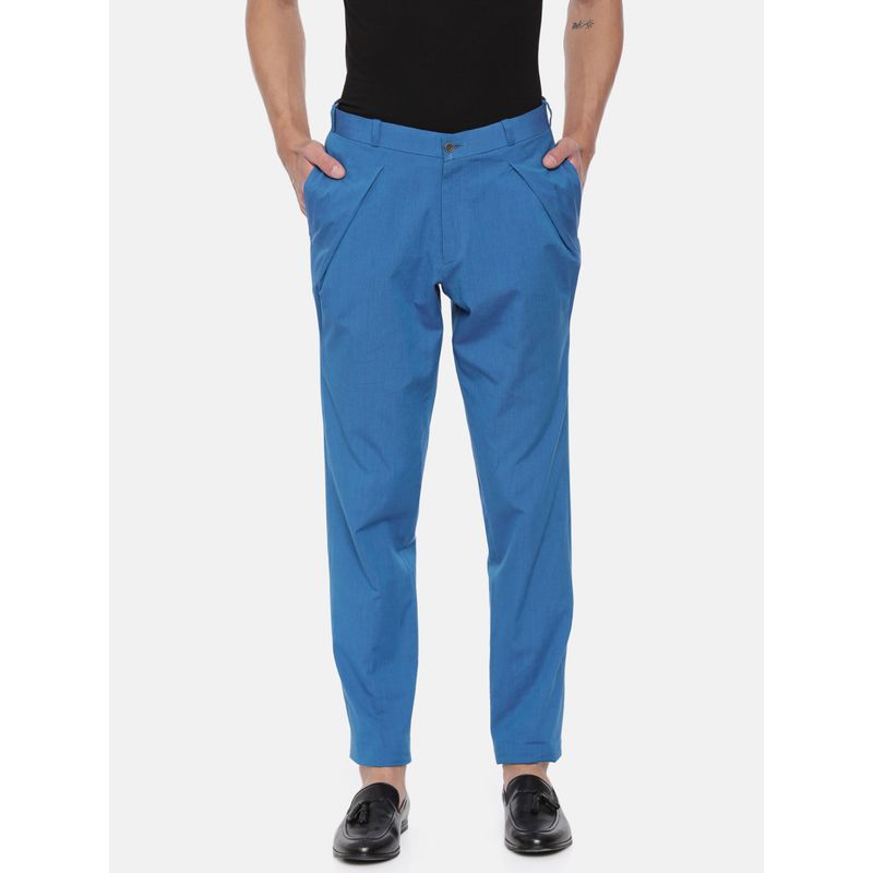 MAYANK MODI Men's Blue Cotton Trouser (S)