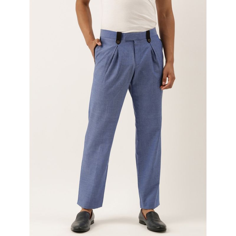 MAYANK MODI Men's Blue Solid Cotton Pant (S)