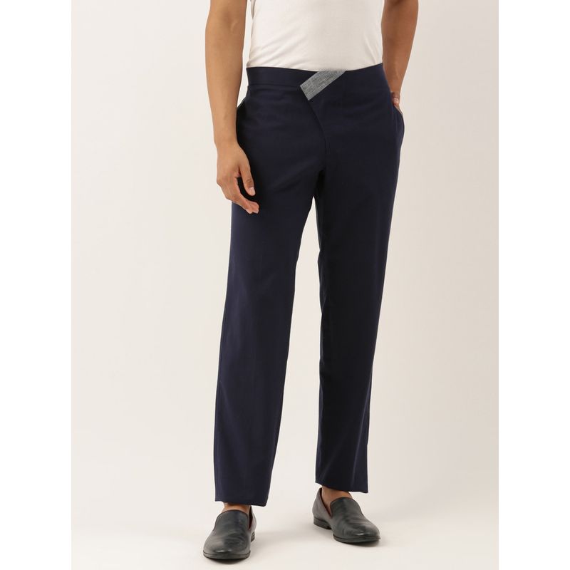 MAYANK MODI Men's Navy Blue Solid Cotton Pant (S)