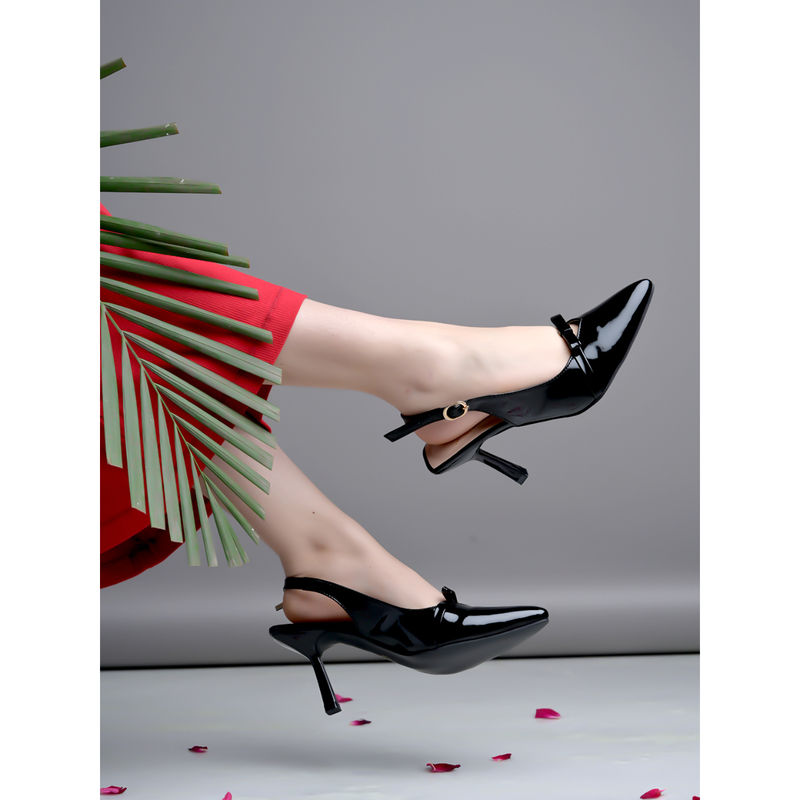 Shoetopia Women Smart Casual Glossy Upper Detailed Black Heels (EURO 40)