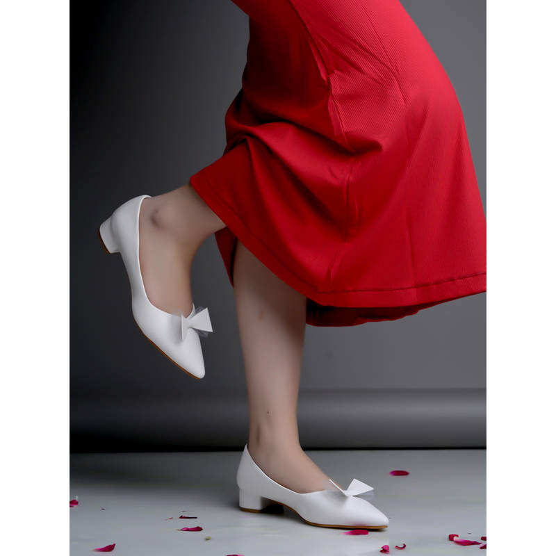 Shoetopia Women Pointed Toe Bow Detailed White Pumps (EURO 36)