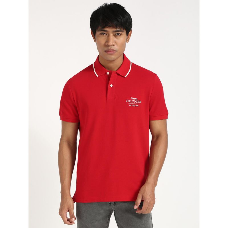 Tommy Hilfiger Mens Red Color Polo T-Shirt (XS)