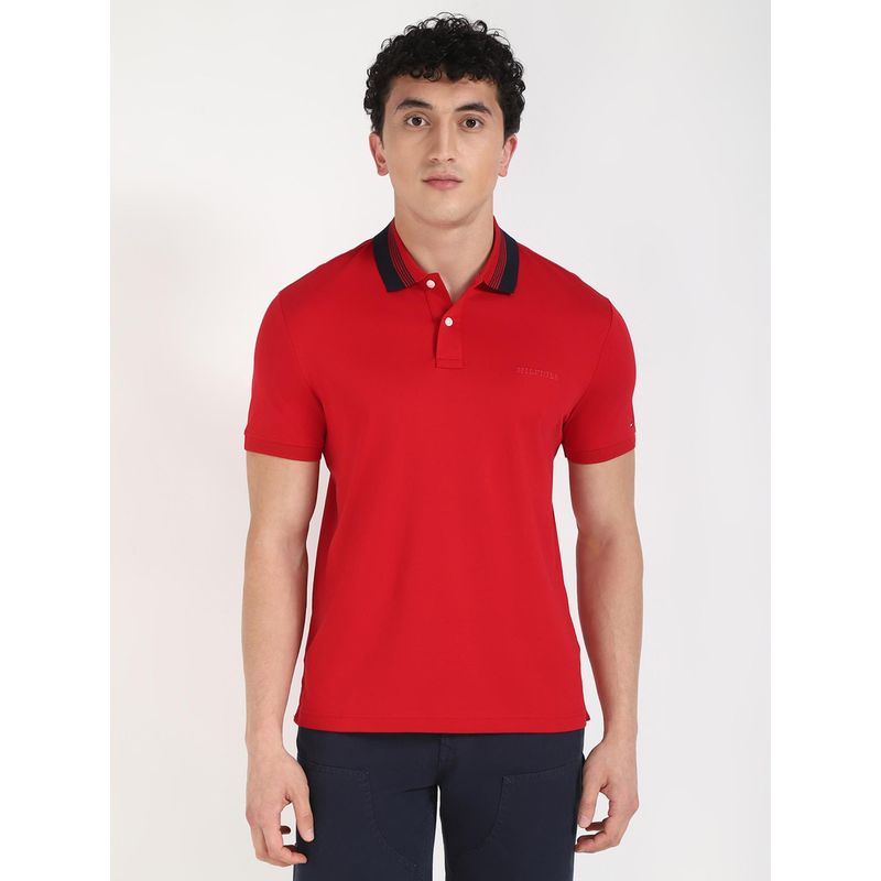 Tommy Hilfiger Mens Red Color Polo T-Shirt (L)