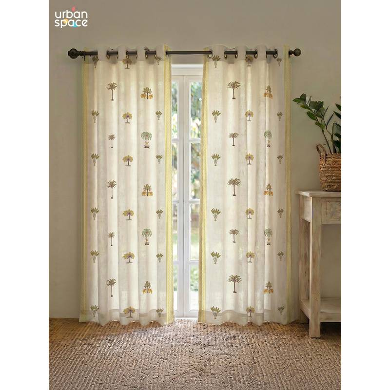 Urban Space 100% Cotton Curtains - Madhavi Yellow (8 Feet)
