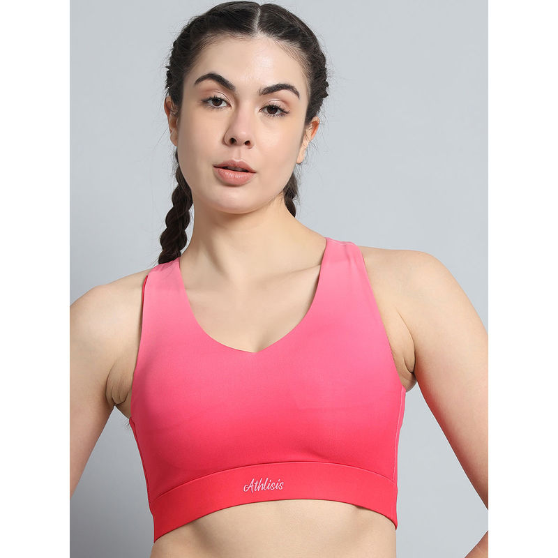 Athlisis Pink Gradient Women Lightly Padded Ombre Dry-Fit Workout Bra (M)
