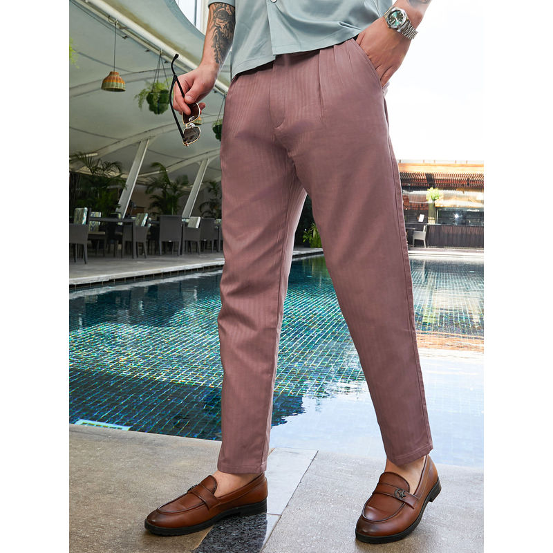 Campus Sutra Pink Stripes Regular Fit Trouser (30)