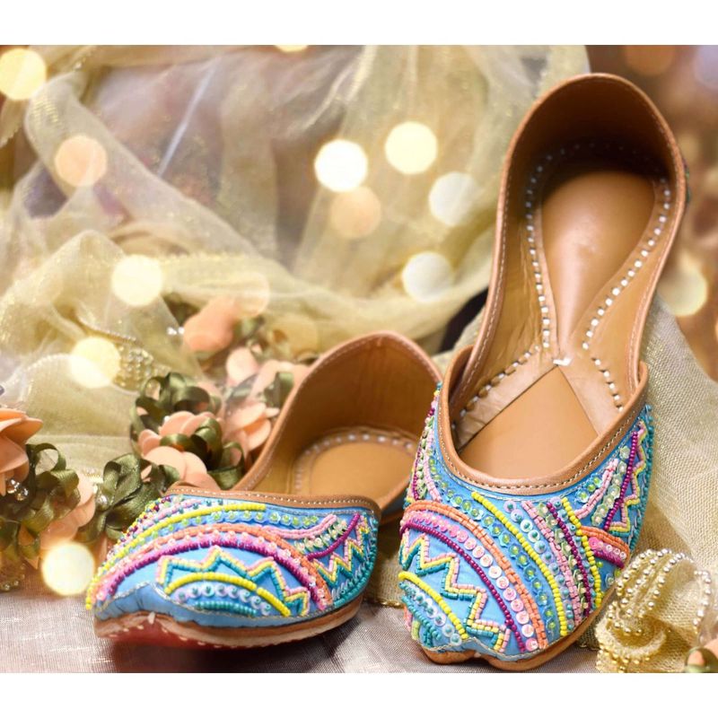 YASSIO Women Helen Juttis Embroidered Aqua Juttis (EURO 36)