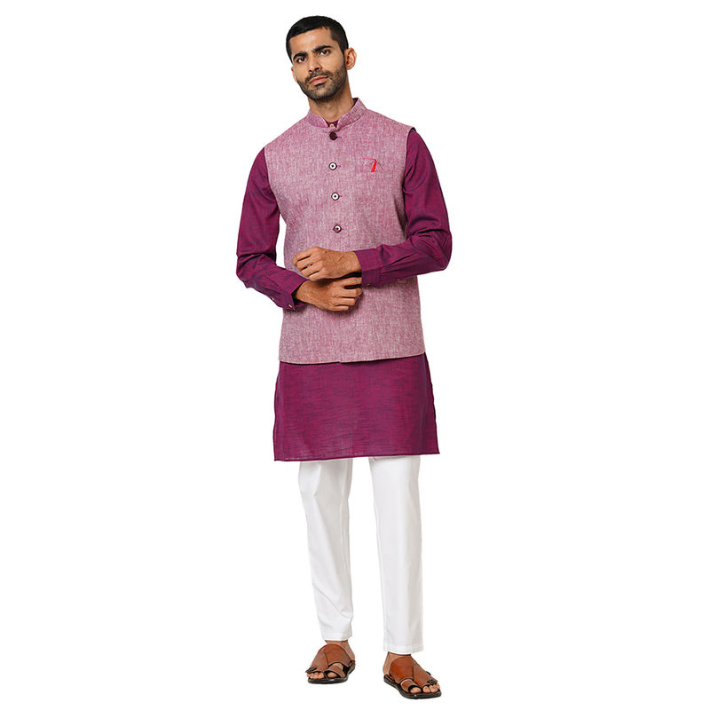 Indivisual Men's Two tone Yarn Dyed Maroon Oak Nehru Jacket (S)