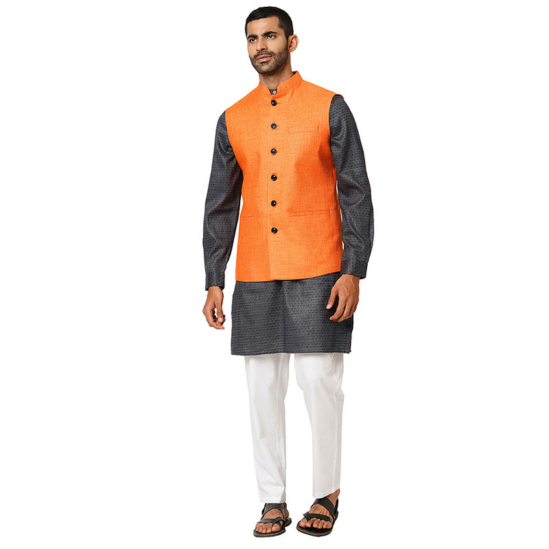 Indivisual Men's Basket Weave Orange Slice Nehru Jacket (S)