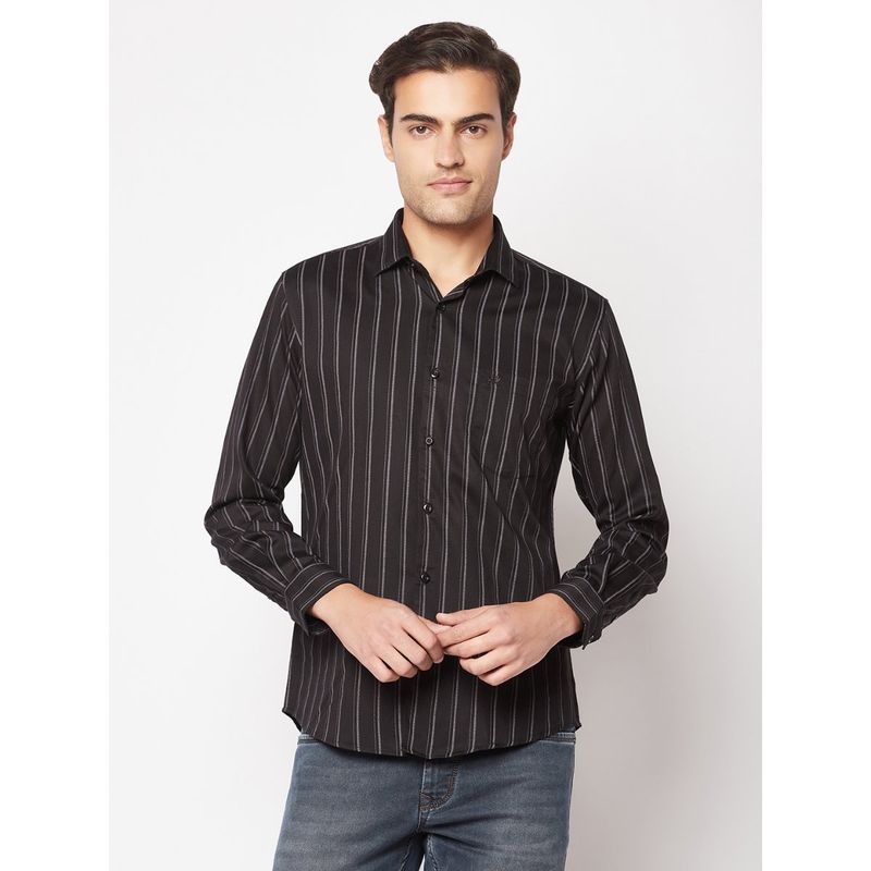 CRIMSOUNE CLUB Men Black Striped Business Shirt (2XL)