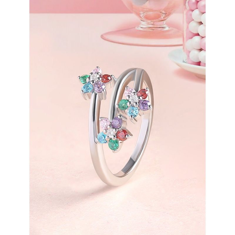Lollipop 925 Silver Round Multi Stone Flower Pops Ring for Women & Girls (12)
