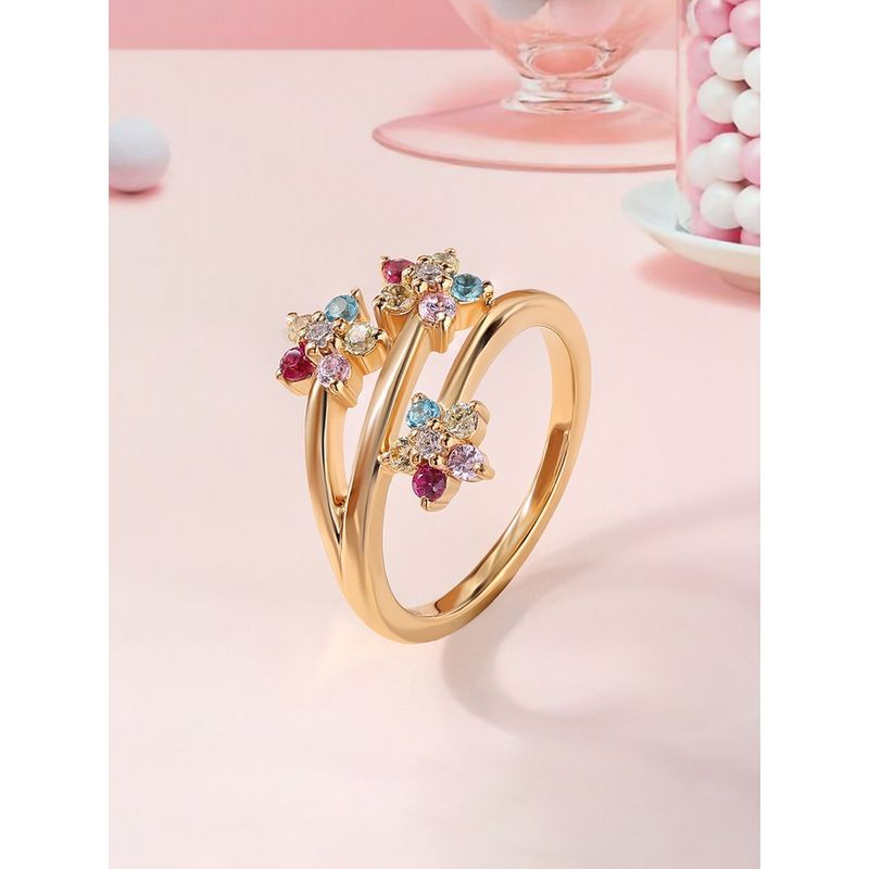 Lollipop 925 Silver 18K Gold Plated Multi Stone Flower Pops Ring for Women & Girls (10)