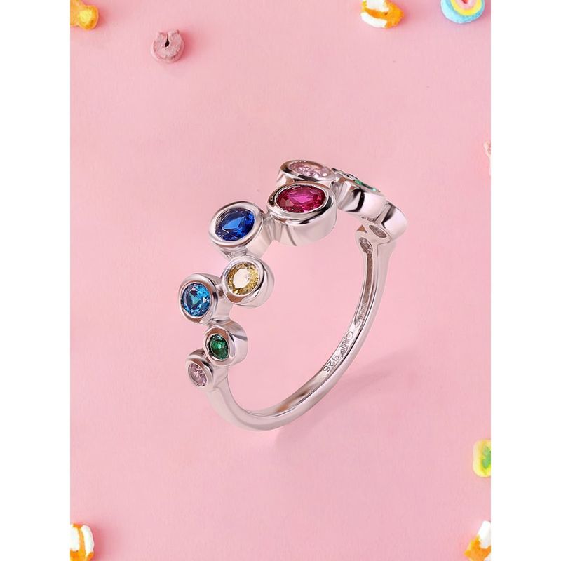 Lollipop 925 Silver Round Multi Stone Color Pops Ring for Women & Girls (10)