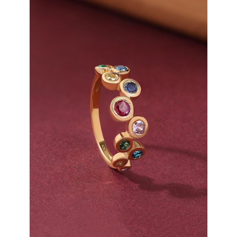 Lollipop 925 Silver 18K Gold Plated Multi Stone Color Pops Ring for Women & Girls (13)