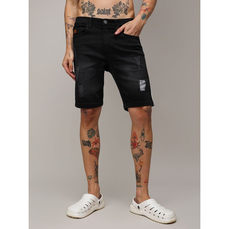 Campus Sutra Mens Heavy Distressed Cargo Denim Shorts (30)