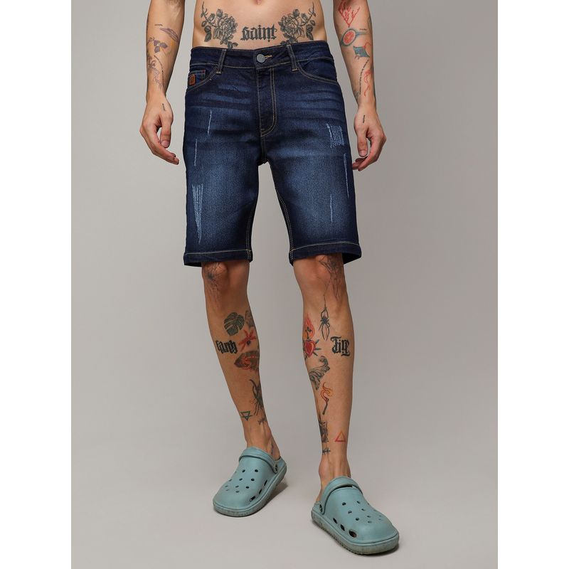 Campus Sutra Mens Distressed Rolled Hem Denim Shorts (28)