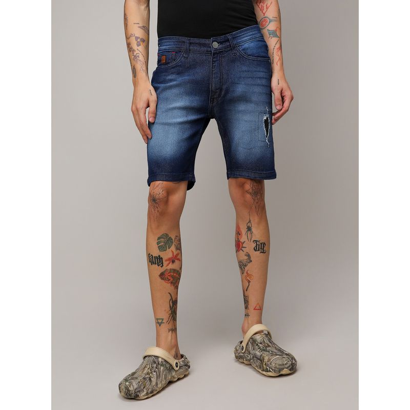 Campus Sutra Mens Side Distressed Denim Shorts (28)