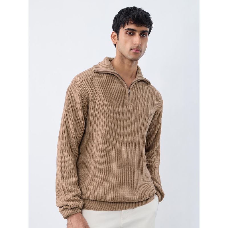 The Souled Store Essence Beige Men Oversized Pullover (2XL)