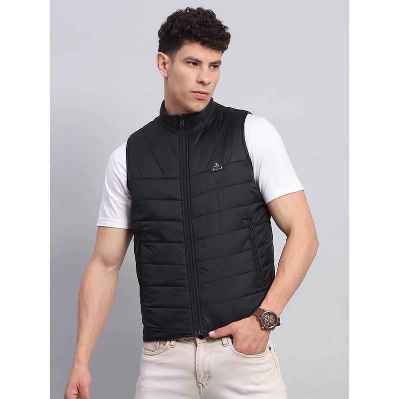 Rock.it Mens Solid Black Mock Neck Sleeveless Jacket (L)