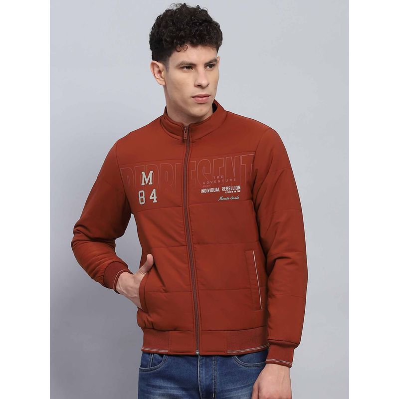 Monte Carlo Mens Typography Rust Mock Neck Full Sleeve Jacket (3XL)