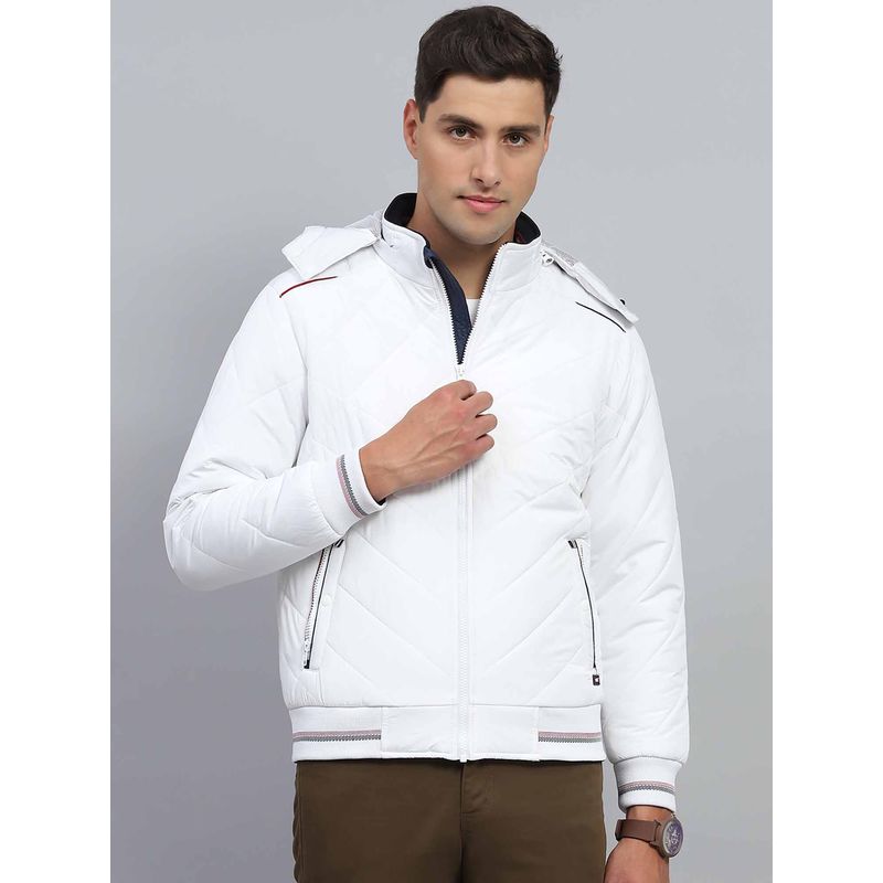 Monte Carlo Mens Solid White Detachable Hoodie Full Sleeve Jacket (XL)
