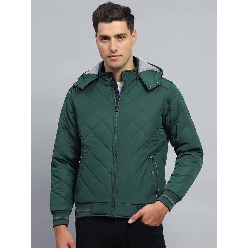 Monte Carlo Mens Solid Green Detachable Hoodie Full Sleeve Jacket (L)