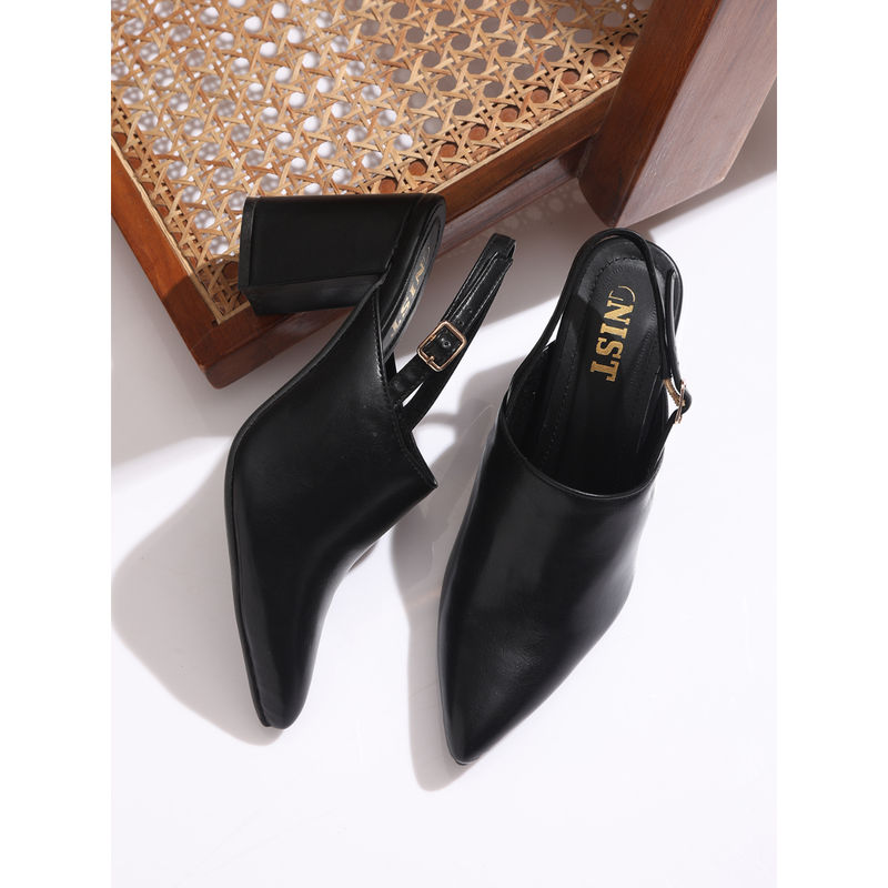 GNIST Women Regular Black Block Heeled Mules (EURO 36)