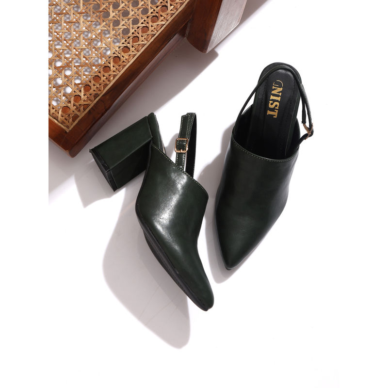 GNIST Women Regular Dark Green Block Heeled Mules (EURO 36)