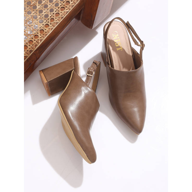 GNIST Women Regular Taupe Block Heeled Mules (EURO 36)
