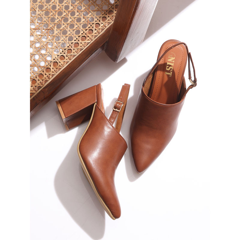 GNIST Women Regular Tan Block Heeled Mules (EURO 36)