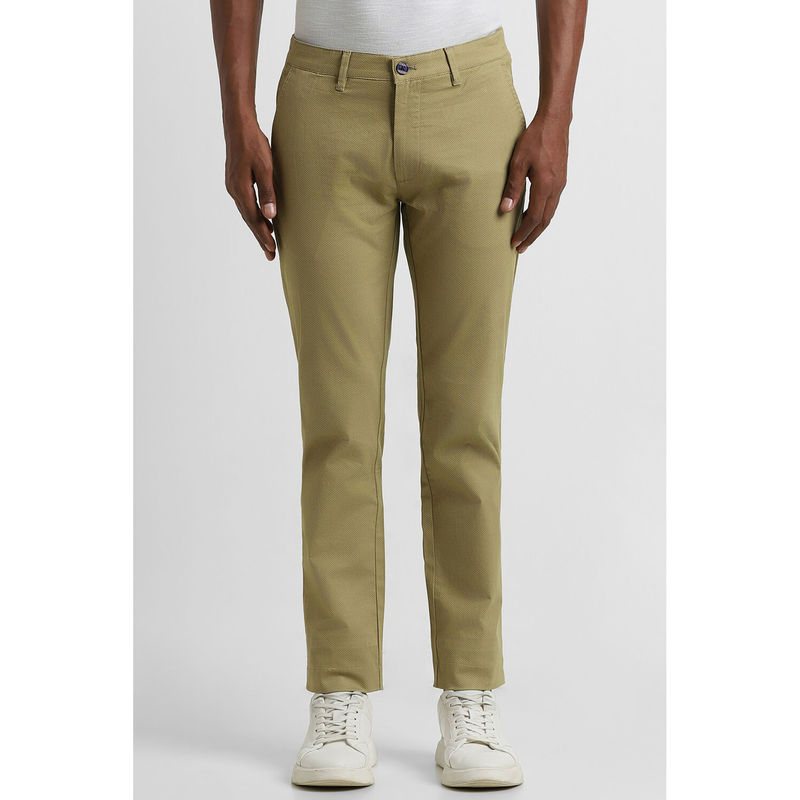 Peter England Men Khaki Textured Super Slim Fit Casual Trousers (30)
