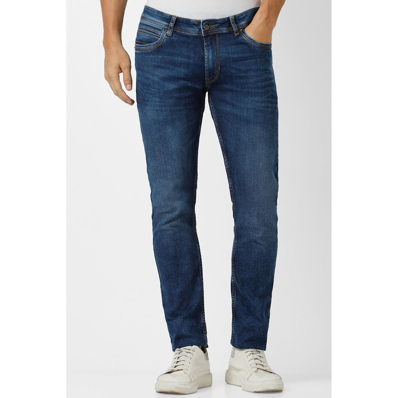 Peter England Men Blue Mid Wash Slim Tapered Jeans (28)